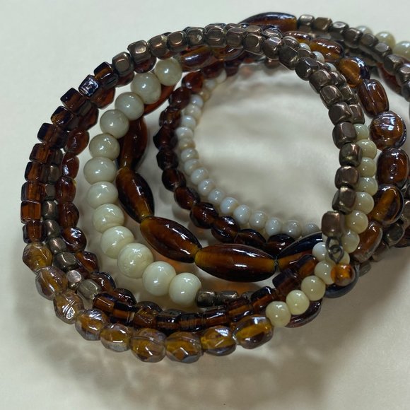 Beaded Multilayer Memory Wire Bracelet Multicolor Neutral Fall Earth Tones - Picture 10 of 15